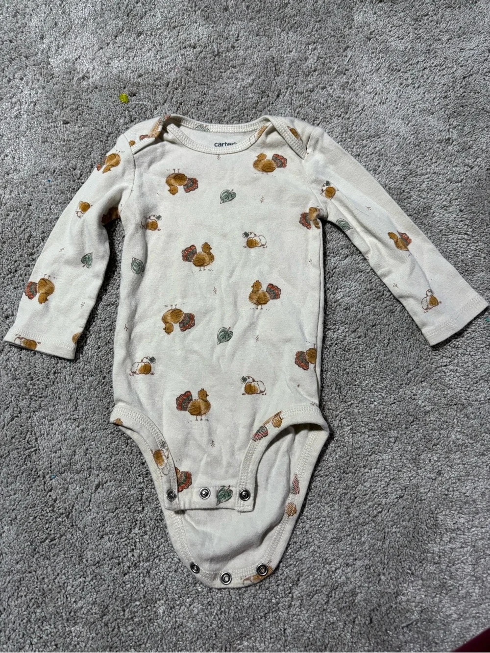 Carter's Cream Long-Sleeve Baby One-Piece with Turkey Print